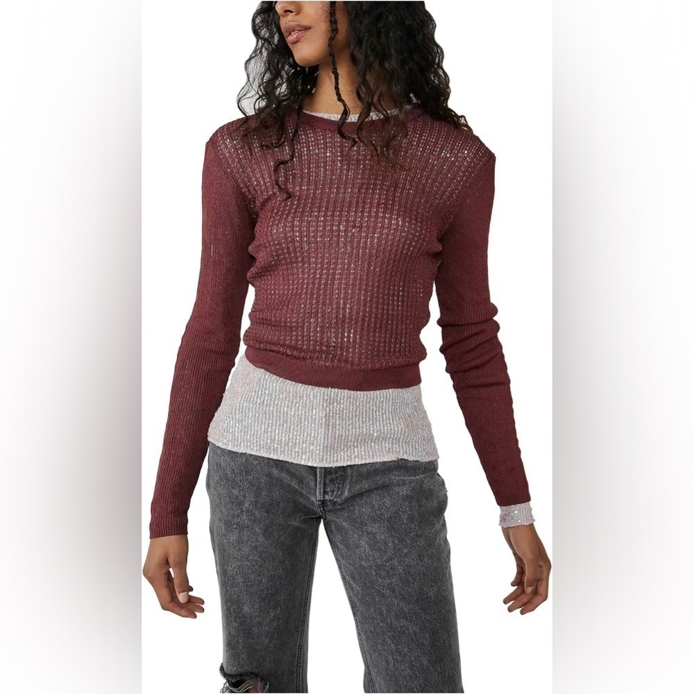 Free People H20 Crew Pullover~Raw Garnet